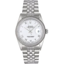 Rolex Datejust Men's Steel Watch White Roman Dial 16220