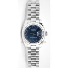 Rolex Ladys President New Style Heavy Band Model 179179 With A Blue Roman Dial