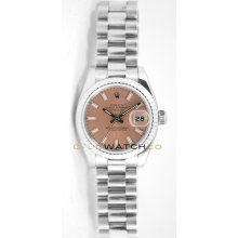 Rolex Ladys President New Style Heavy Band Model 179179 With A Salmon Stick Dial