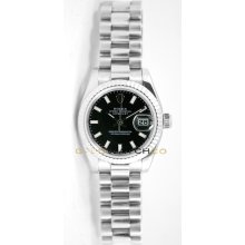 Rolex Ladys President New Style Heavy Band Model 179179 With A Black Stick Dial