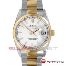 Rolex Men's Datejust 2T 16203 White Stick Dial - Smooth Bezel Oyster