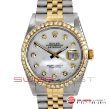 Rolex Men's Datejust 2T 16013 Mother of Pearl Diamond Dial - Bezel