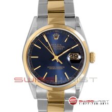 Rolex Men's Datejust 2T 16203 Blue Stick Dial - Smooth Bezel Jubilee