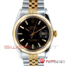 Rolex Men's Datejust 2T 16013 Black Stick Dial - Fluted Bezel Jubilee