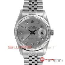 Rolex Men's Datejust SS 16014 Silver Diamond Dial Fluted