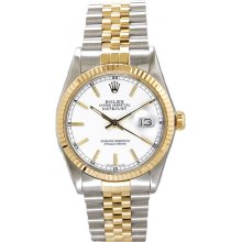 Rolex Men's Datejust Two Tone Fluted White Index Dial