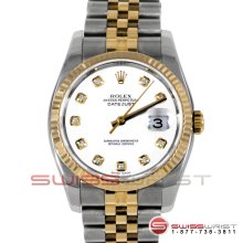 Rolex Men's New Style Datejust 2T 116233 White Diamond Dial Fluted