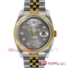 Rolex Men's New Style Datejust 2T 116233 Silver Diamond Dial Fluted