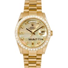 Rolex Mens New Style Heavy Band President Day Date Model 118238 Custom Added Mother Of Pearl Diamond Dial & 2CT Diamond Bezel