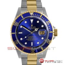 Rolex Submariner Two Tone Blue Dial - Bezel 16613 No Holes Case 2005