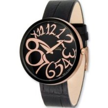 Rose Black-plated Round Black Dial Watch w (MC-01RG) Black Band