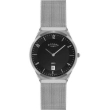 Rotary Men's Black Dial Silver Mesh Bracelet GB02609/04 Watch