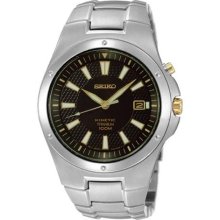 Seiko Black Dial Titanium Mens Watch Ska399