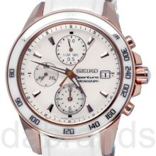 Seiko Ladies Sportura Chronograph White Mop Dial Wr100m Watch Sndx98 Sndx98p1