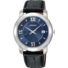 Seiko Leather Collection Black Strap Blue Dial Men's watch #SGEE97