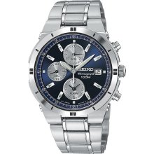 Seiko Men's Alarm Chronograph Watch w Round Blue Dial