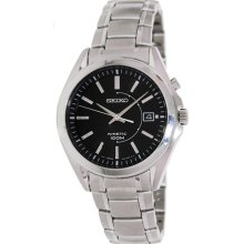 Seiko Men's SKA523 Silver Stainless-Steel Quartz Watch with Black Dial