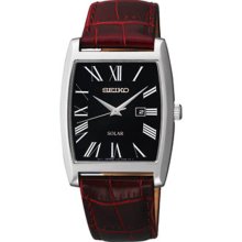 Seiko Men's Solar Stainless Steel Rectangle Case Leather Strap Black Dial SUT889