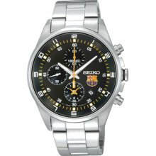 Seiko Men's Stainless Steel F.C Barcelona Chronograph Quartz Black Dial SNDD23