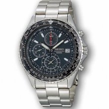 Seiko Men's Tachymeter Snd253 Silver Stainless-steel Quartz Watch Black Dial