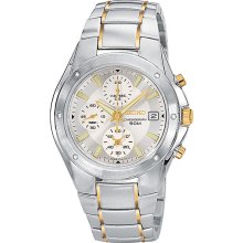 Seiko Men's Two Tone Stainless Steel Chronograph Silver Dial SND583