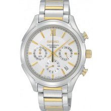 Seiko Men's Two Tone Stainless Steel Quartz Chronograph Silver Dial SSB021