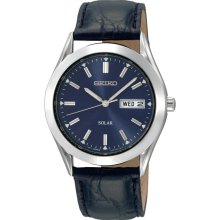 Seiko SNE049 Men's Blue Dial Leather Strap Solar Watch