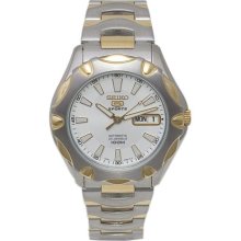 Seiko SNZG96 Stainless Steel Two Tone Seiko 5 Automatic White Dia ...