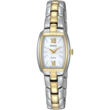 Seiko Solar $250 Women's Two-tone Ss Watch, White Dial, Roman Numbers Sup070