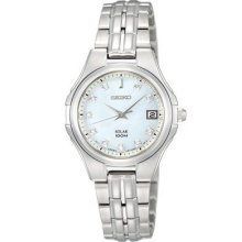 Seiko Solar Diamond Accent Stainless Steel Bracelet Women's Watch Sut051