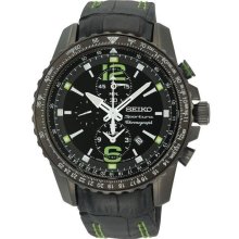 Seiko Sportura Leather Strap Chronograph Men's Watch Snae97