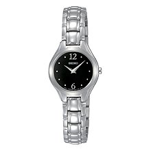 Seiko Stainless Steel Dress Bracelet Black Dial Women's Watch #SUJG05