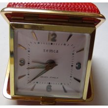 Semca Gold Made in Germany Alarm Seven Jewels Clock w/ Case