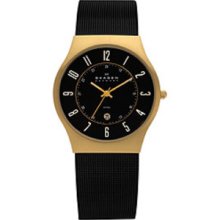 Skagen 233xlbbg Gold Bezel Black Dial & Mash Bracelets Men's Watch