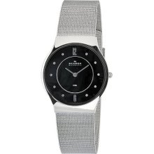 Skagen Men's O233lssb1 Quartz Black Dial Slim Mash Stainless Steel Watch