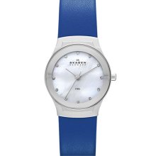 Skagen Round Leather Strap Watch Navy