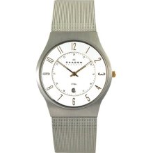 Skagen Slimline Mesh Two Tone White Dial Watch - 233XLSGS