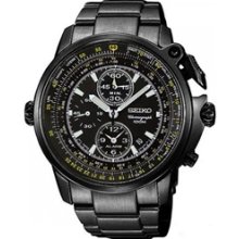 SNAB69P1 - Seiko Flightmaster Chronograph Men's All Black Pilots Watch