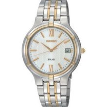 Sne066 Seiko Men`s Two Tone Solar Powered Silver Dial Watch