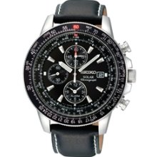 SSC009P3 - Seiko Flightmaster Solar Chronograph 100m Leather Pilots Watch