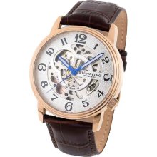 Stuhrling 107BG.3345K2 Delphi Oracle Skeleton Rosetone Case Brown Leat