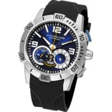 Stuhrling Original 265A.33166 Mens Multi Function on a Stainless Steel Case and Black Rubber Strap Blue Dial