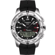 T-Touch II Men's Quartz Watch - Black Carbon Dial With Black Rubber Strap