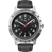 Timex Men's Weekender T2N639 Black Leather Quartz Watch with Blac ...