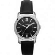 Timex Women`s Uptown Chic Black Leather Strap Watch