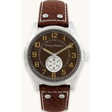 Tommy Bahama Mens Paradise Aviator Swiss Stainless Watch - Brown Leather Strap - Black Dial - TB1170