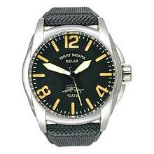 Tommy Bahama Mens Relax Sport Bayshore Landing Stainless Watch - Black Rubber Strap - Black Dial - RLX1079