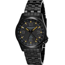 Torgoen T5 Zulu Time Watch - Black Steel Bracelet, Black Case, Yellow/Black Dials