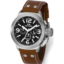 TW Steel Men's Large Steel Black Dial Strap Chrongraph TW6