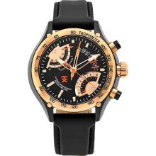 TX T3C178 Men's Chronograph Dual Time Black Leather Strap Watch